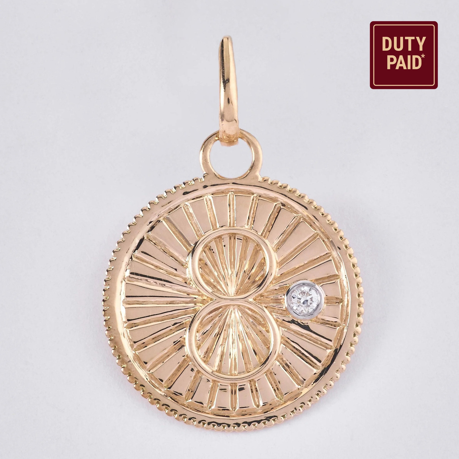 0.04 ct Natural Diamond Infinity Number Coin Pendant 14K Gold Sunburst