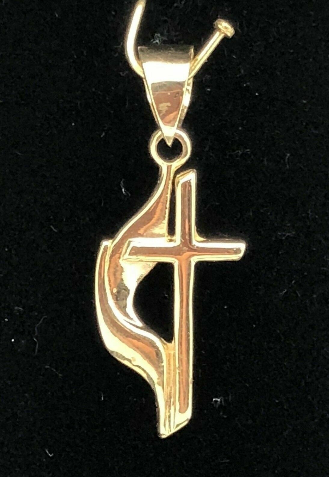 14k Yellow Gold Solid Religious Methodist Cross Charm Pendant 1″ 1.3 grams