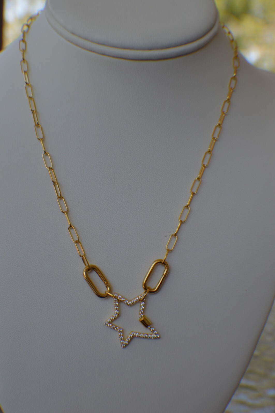 1.00ct Moissanite Paper Clip 18″ Star Chain in 14K Yellow Gold Over Fine Silver