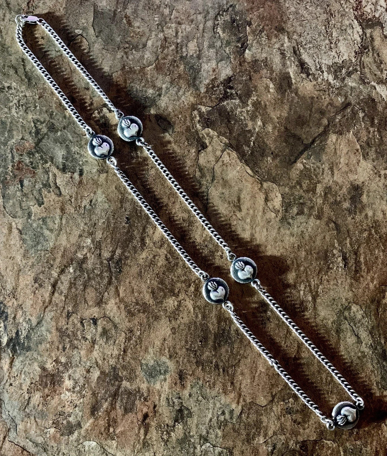 King Baby Studio Sterling Silver Five Station Heart Necklace 24”