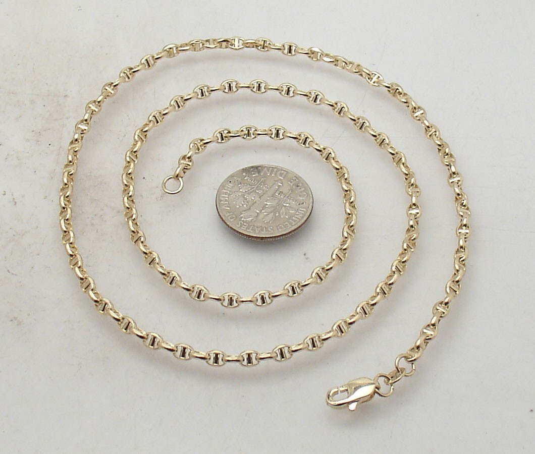 3mm Unisex All Shiny Mariner Anchor Link Chain Necklace Real 14K Yellow Gold
