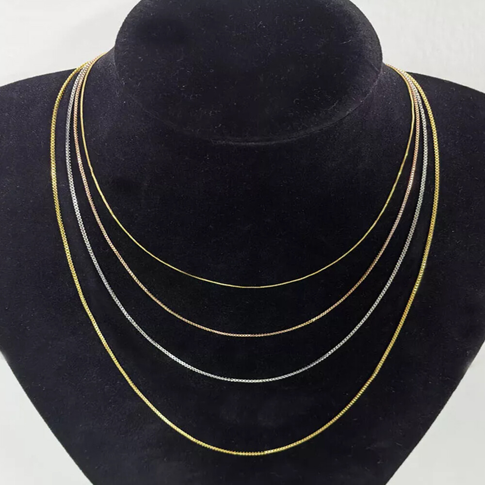 14k REAL Yellow Gold Solid Box Link Chain Necklace with Lobster Claw Clasp Gift