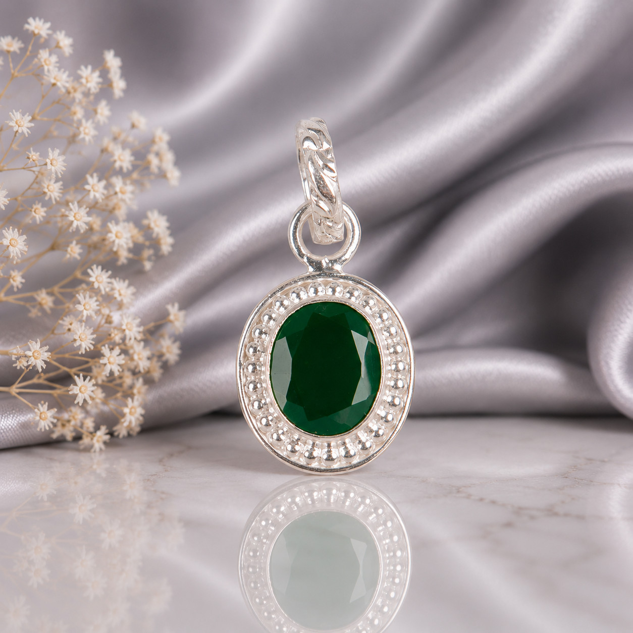 Green Onyx Gemstone 925 Sterling Silver Necklace Pendent 1.20″ For Wife