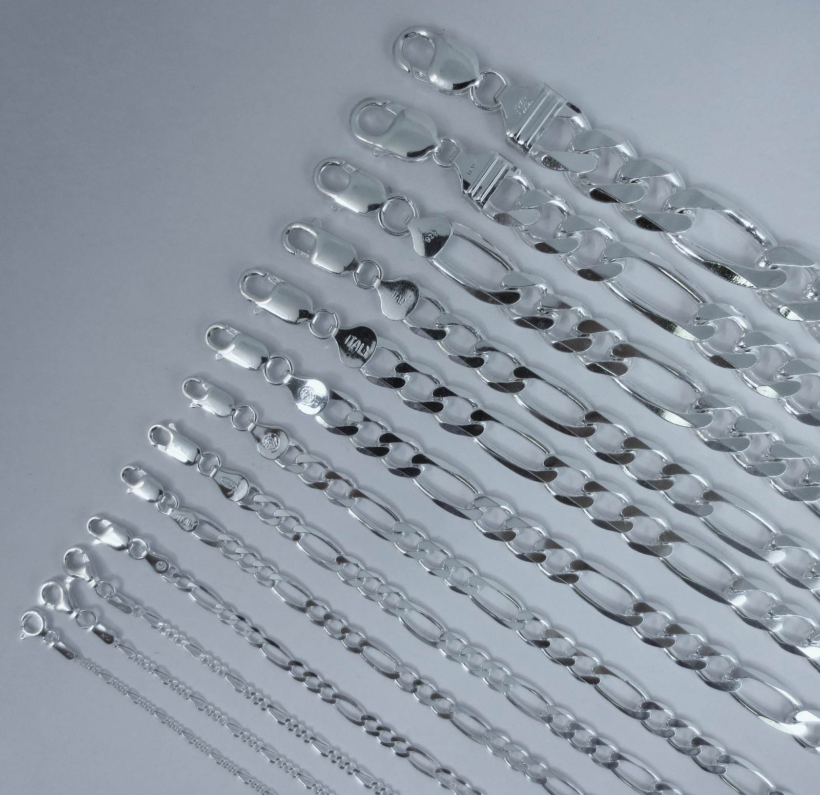 16 inch FIGARO Chain, Pure .925 Sterling Silver, (1mm to 8.5mm) Italian Necklace