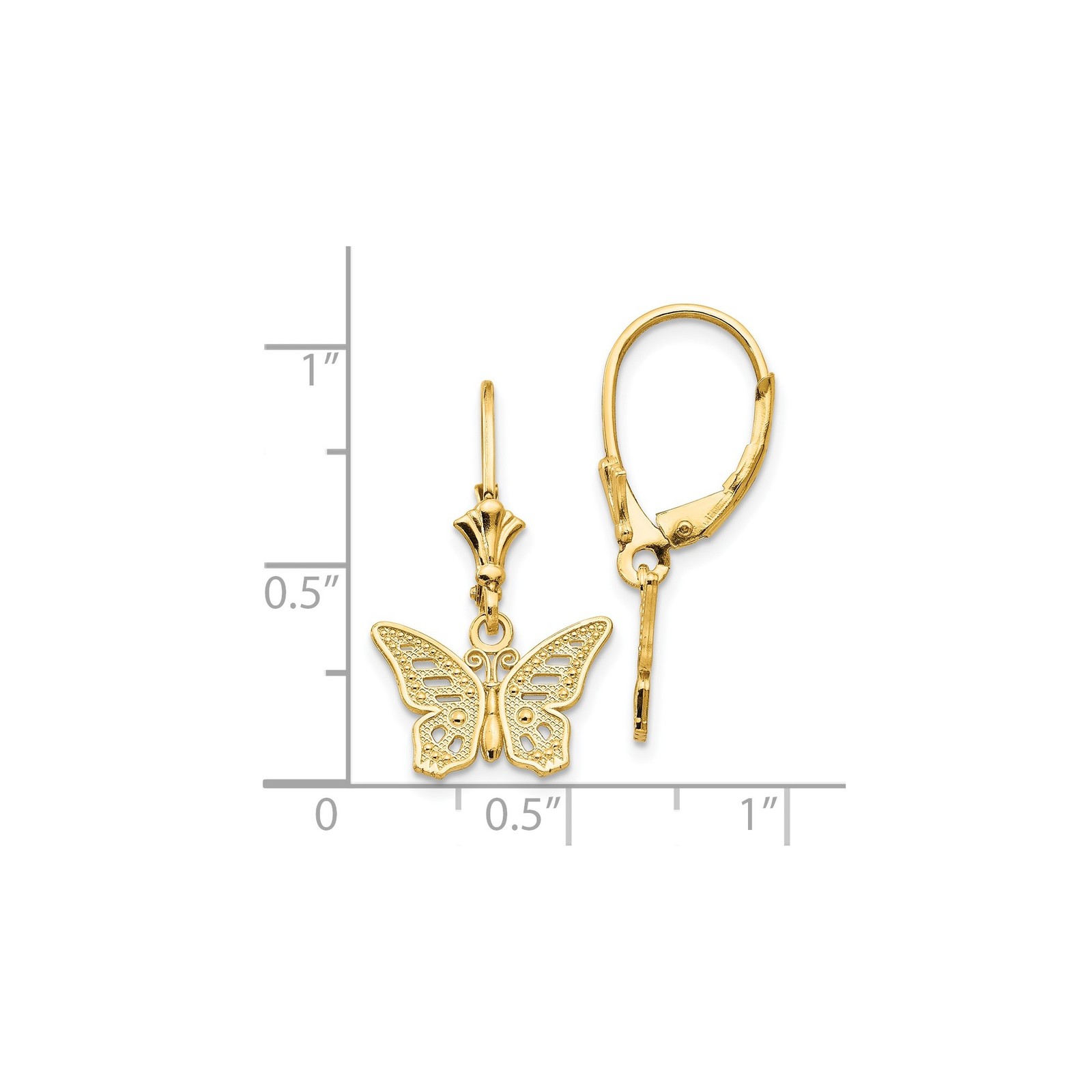 14k Yellow Gold Polished Butterfly Leverback Drop Dangle Earrings 26mm