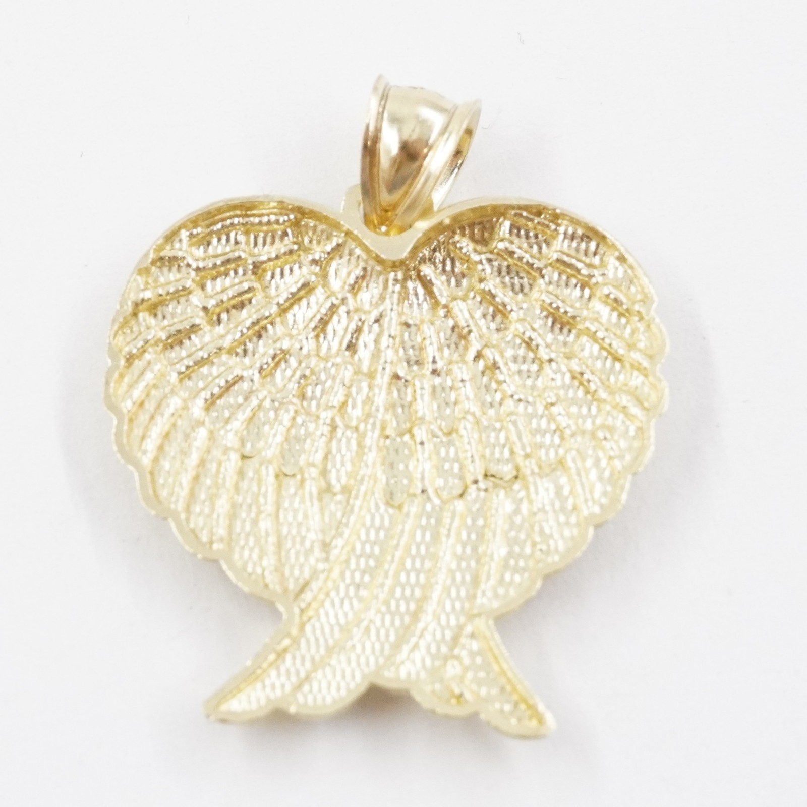 BAYAM Real 10K Yellow Gold Diamond Cut Angel Wings Heart 1 & 3/8in Pendant
