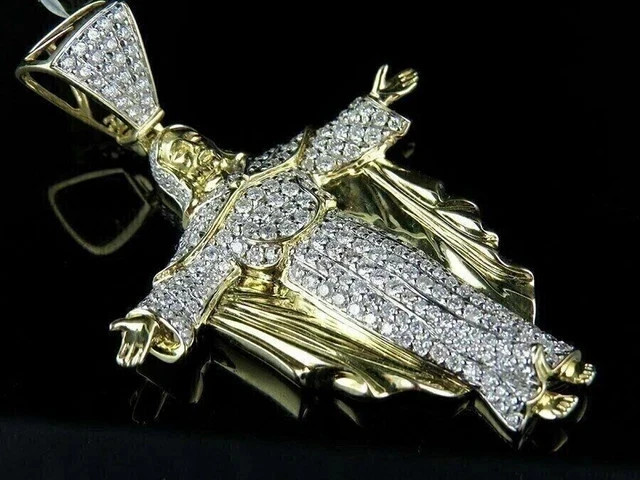 2Ct Round Cut Real Moissanite Jesus Charm Pendant Men’s 14k Yellow Gold Plated