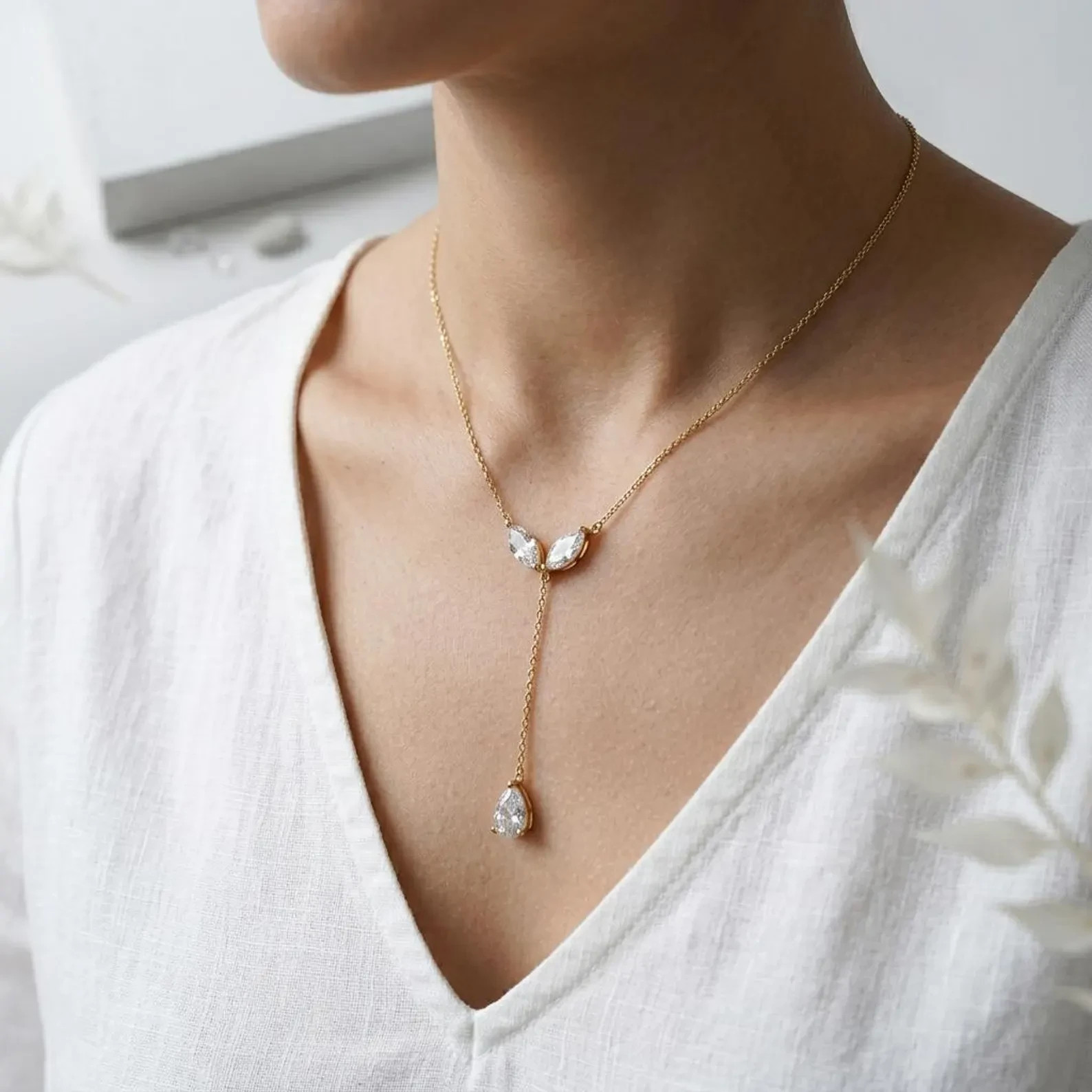 3ct Moissanite Necklace Teardrop Gemstone Pendant 925 Silver Marquise Y Necklace