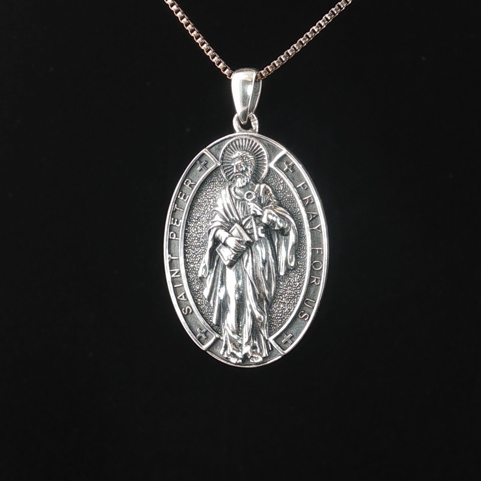 925 Sterling Silver Two-Sided Saint Peter Necklace