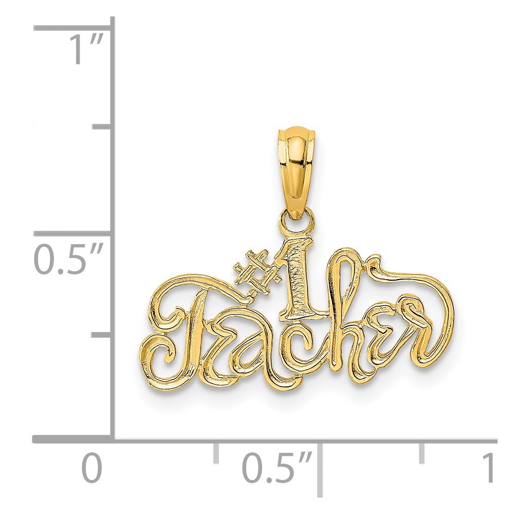 14k Yellow Gold #1 TEACHER Charm Pendant 0.75gm L-1.24 in,W-0.75 in