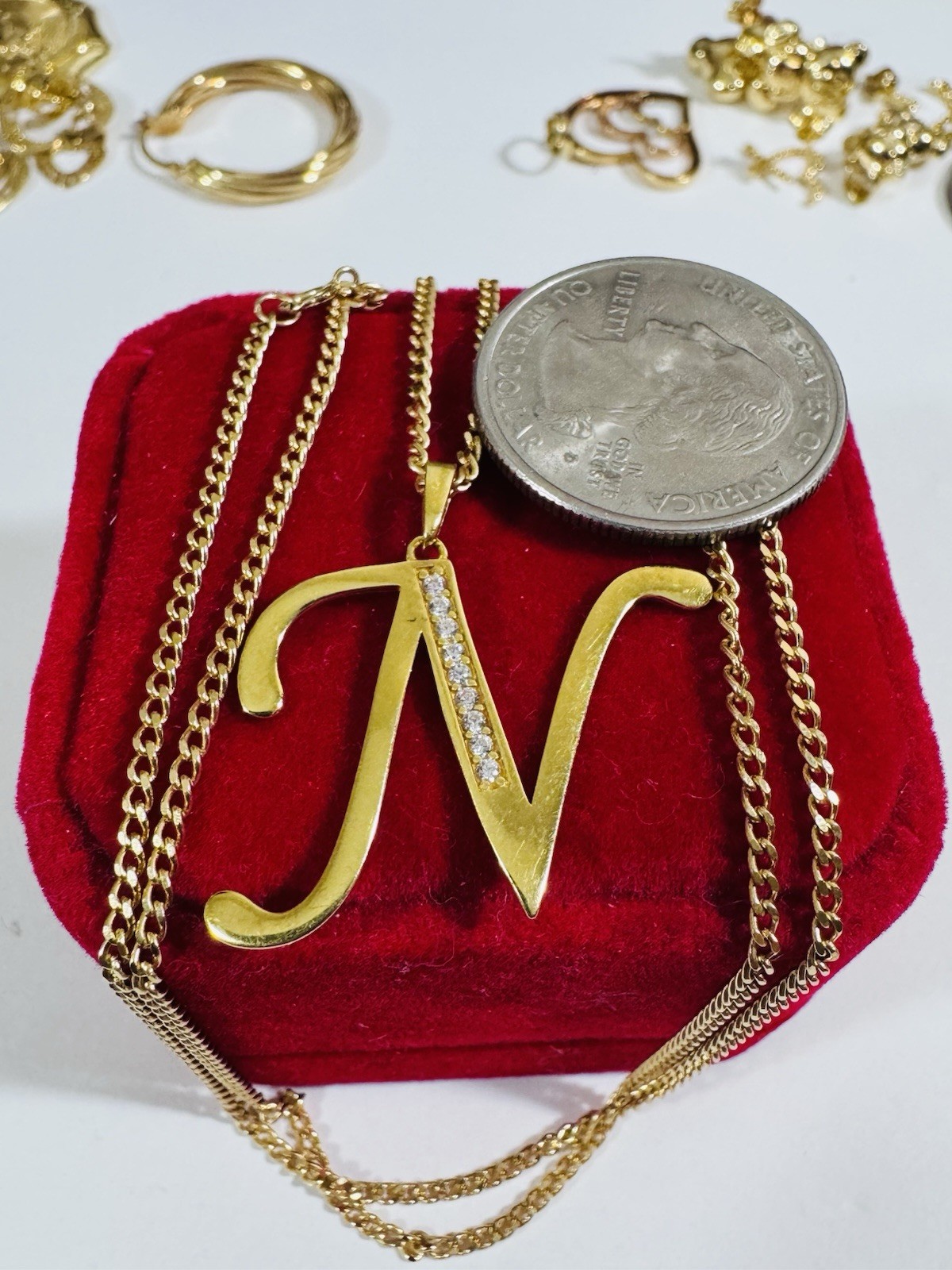 18K 750 Real Fine Gold Men Women’s Letter N Set Necklace 23.5/24” long 7.9g 2mm