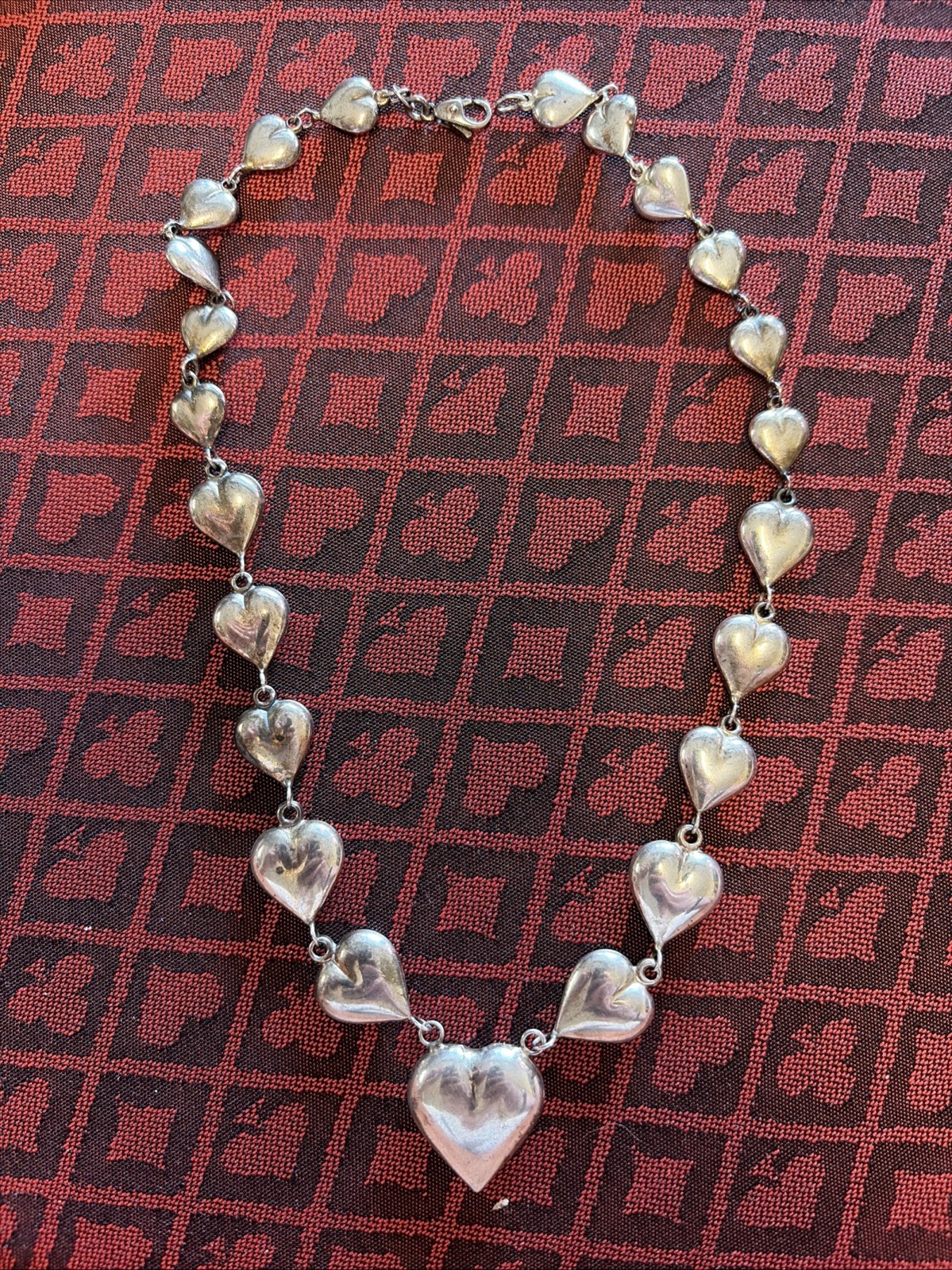925 ITALY VTG Sterling Silver Puffy Heart Necklace 17 Inches Over 1 Troy Ounce