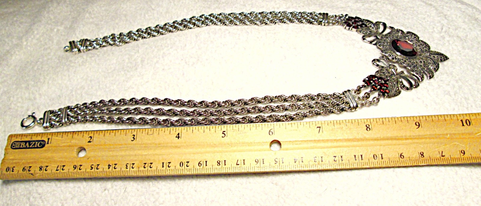STATEMENT PIECE Sterling Silver Large GARNET MARCASITE Necklace STUNNING 76.7 G