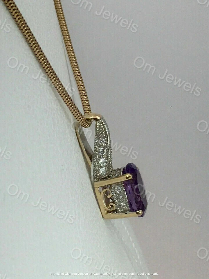 2Ct Oval Cut Amethyst Solitaire Pendant 14k Yellow Gold Finish 18″ Free Chain