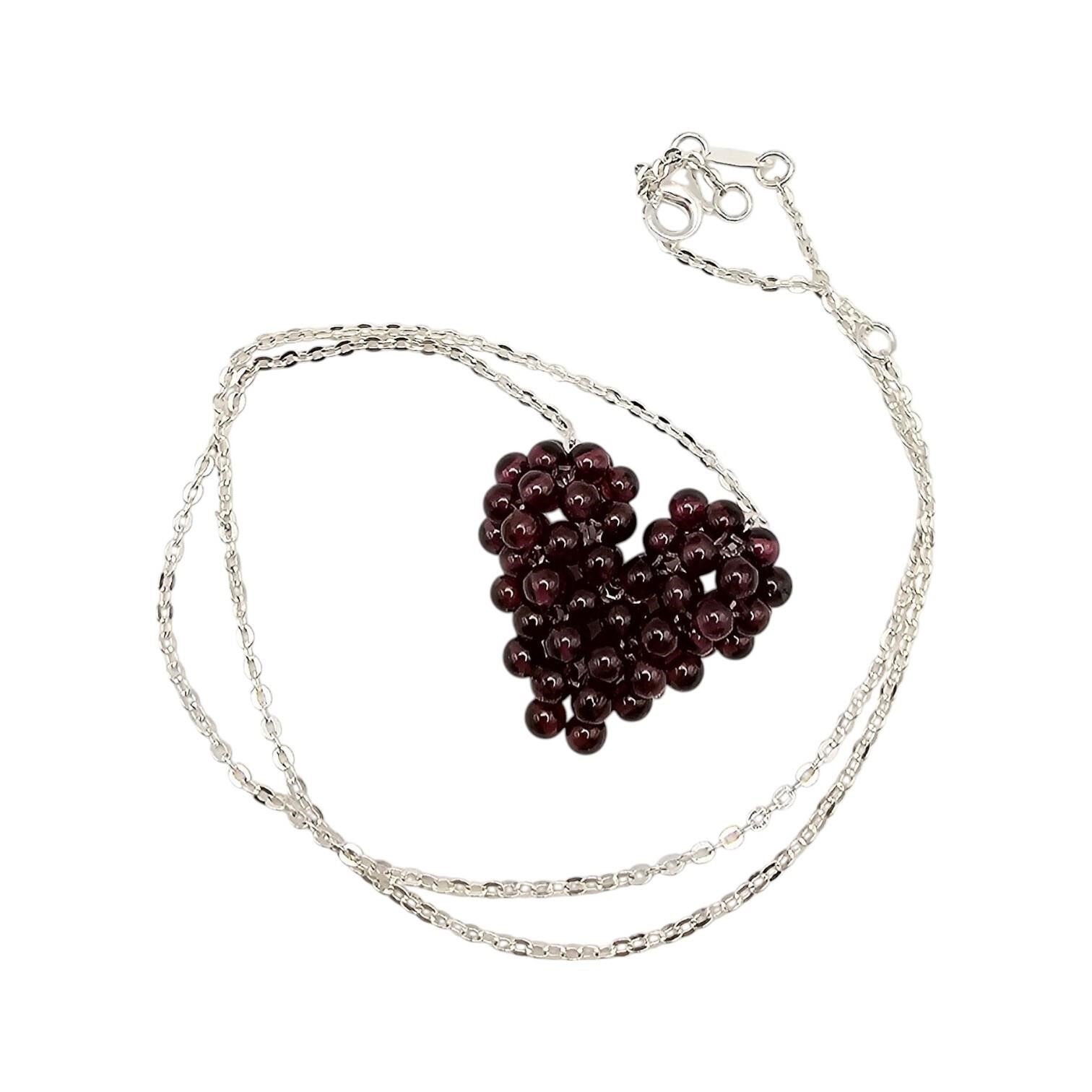925 Zoe B 3D Garnet Heart Necklace 18in Sterling Silver Cluster Pendant 7.6gtw