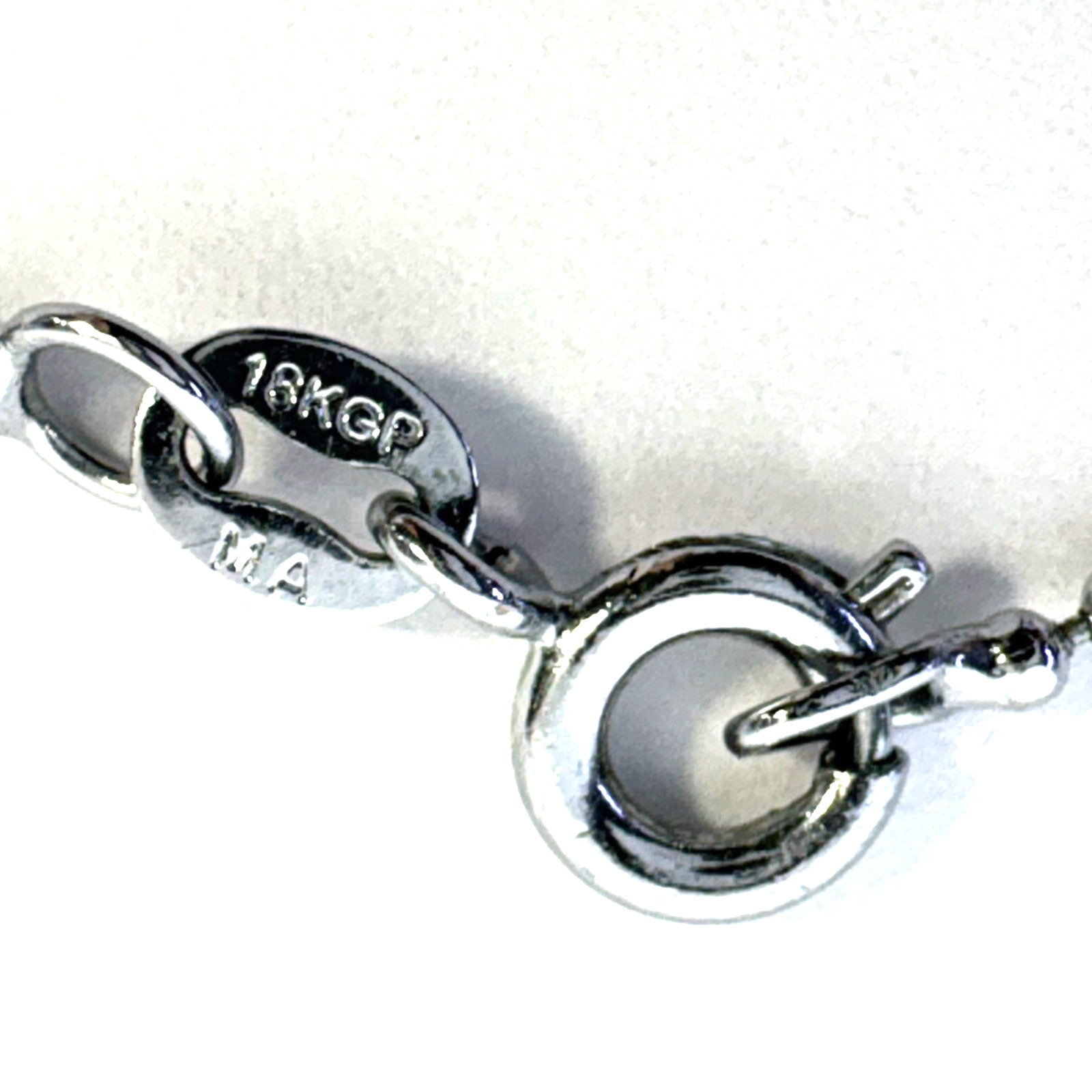 18KGP White Gold Plated Beaded Bar link Chain Necklace 18” Silver Tone
