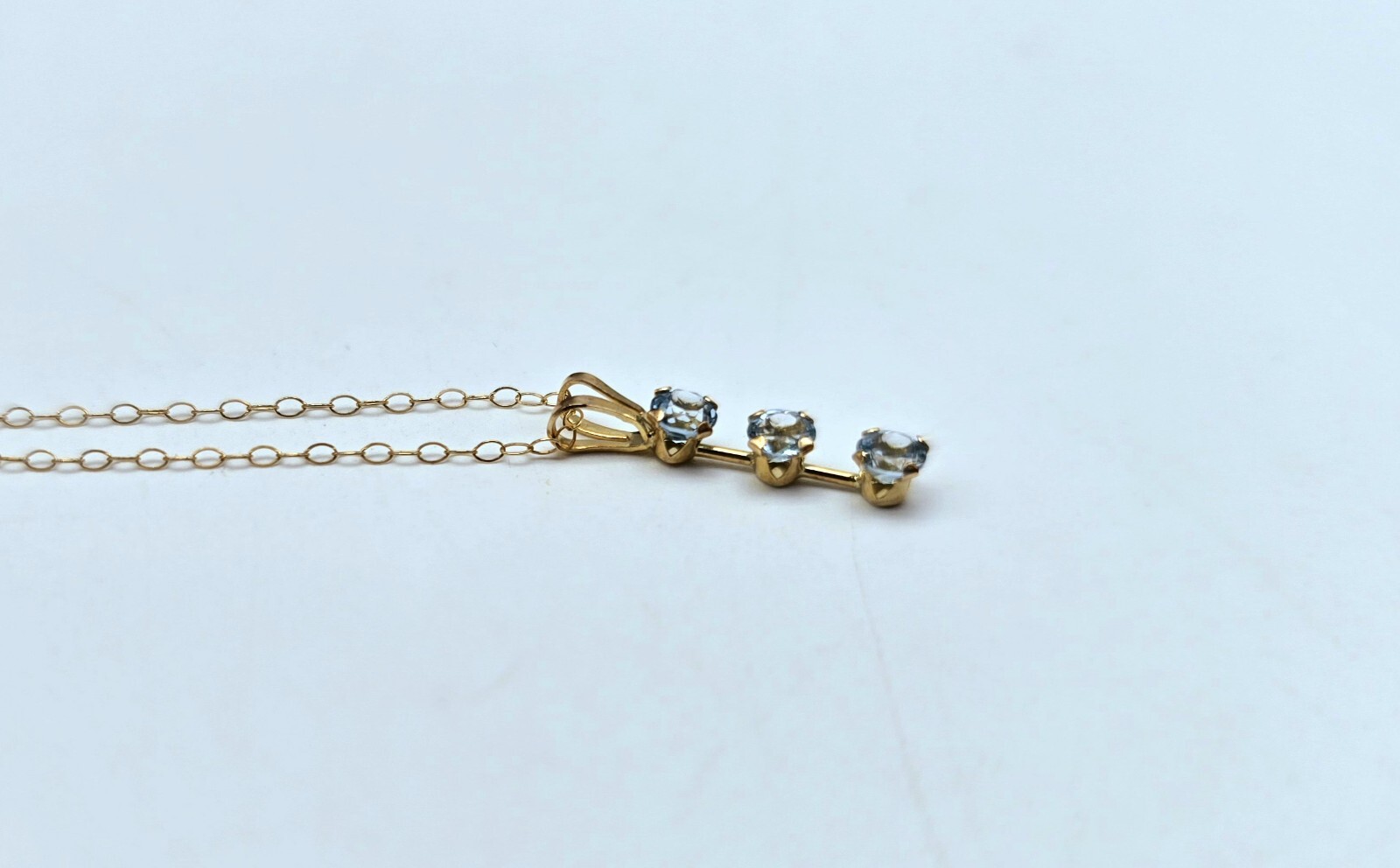 Pretty Blue Topaz 10k Gold Necklace, Dainty & Thin, 17″, New In Box, .31 G Total