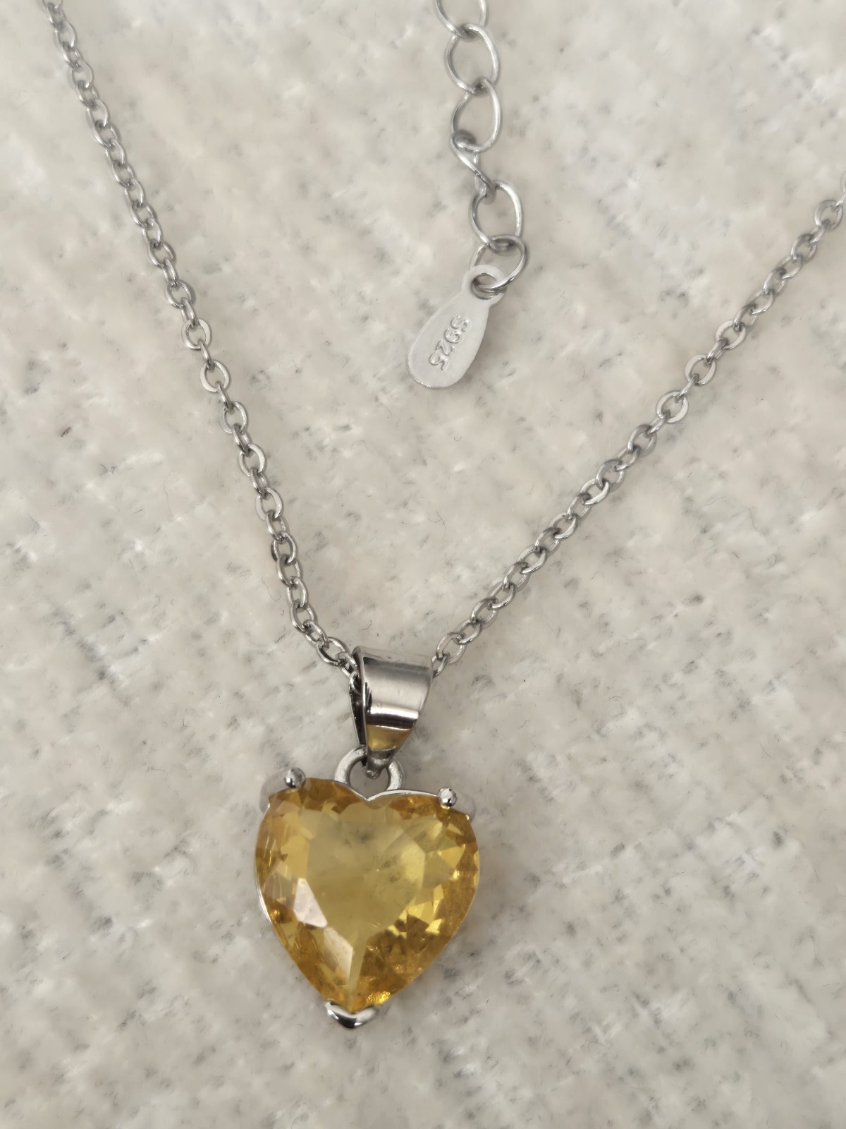 Yellow Heart Crystal Sterling Silver 18 Inch Necklace. UK Seller Proms Occasions