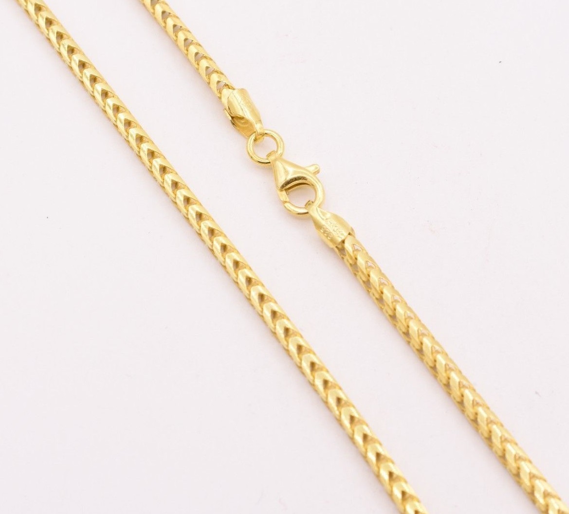 2.3mm Franco Solid Chain Necklace 14K Yellow Gold-Plated Silver 925 ITALY