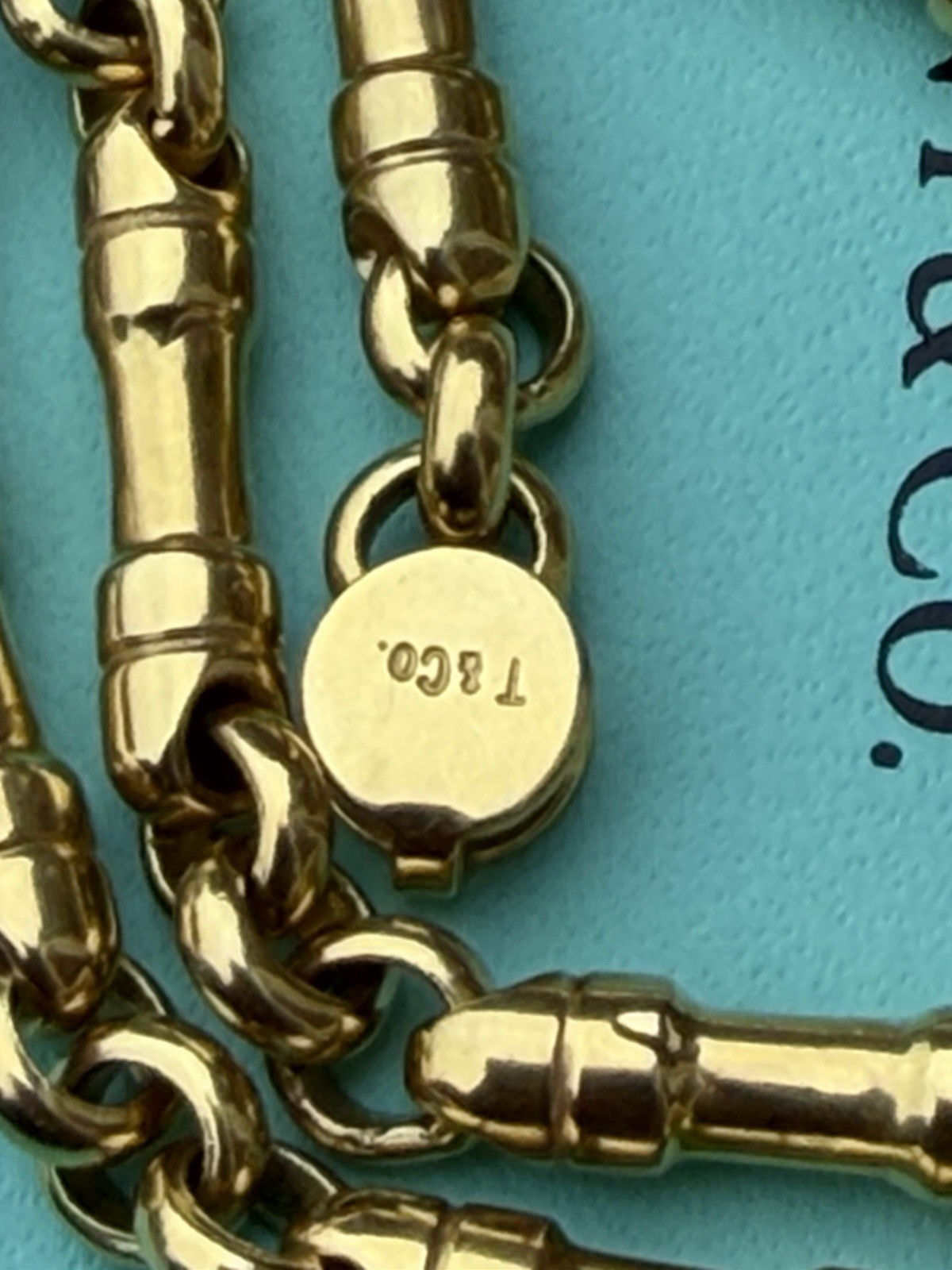 Tiffany & Co 18K Gold Barrel Bar Link 4mm Chain Necklace, 20 Inches, 45.2 Grams