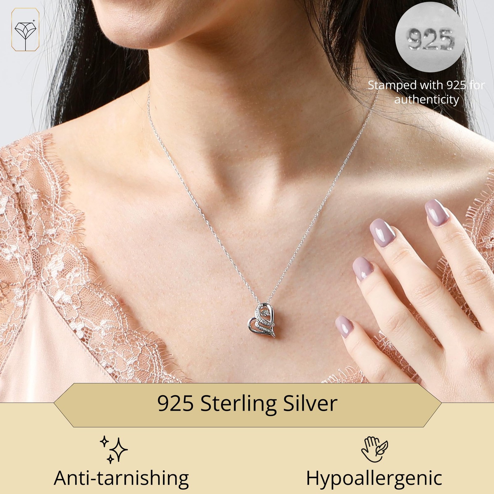 925 Sterling Silver Natural Diamond Love Wrapped Dancing Heart Pendant Necklace