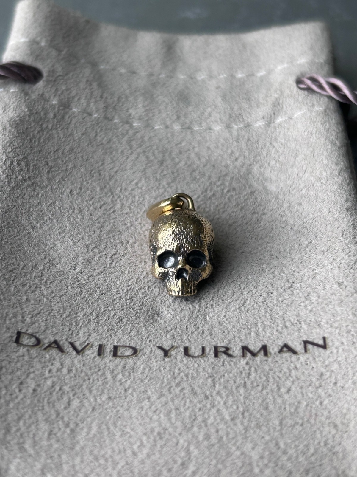 David Yurman 18K Yellow Gold Memento Mori Skull Amulet 16mm