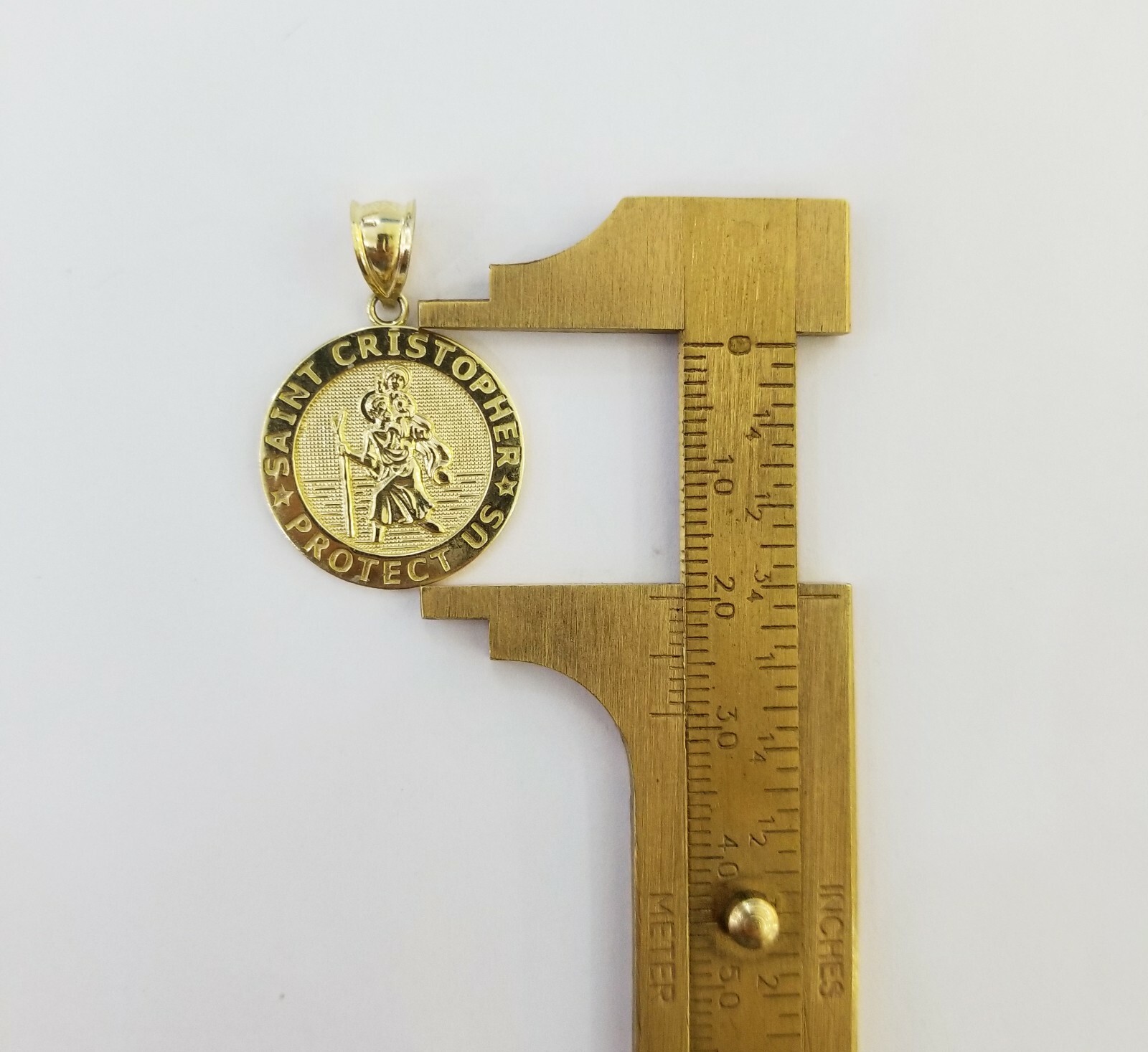 10k Yellow Gold Circle Saint Christophe Charm 10kt Round Pendent Real Gold