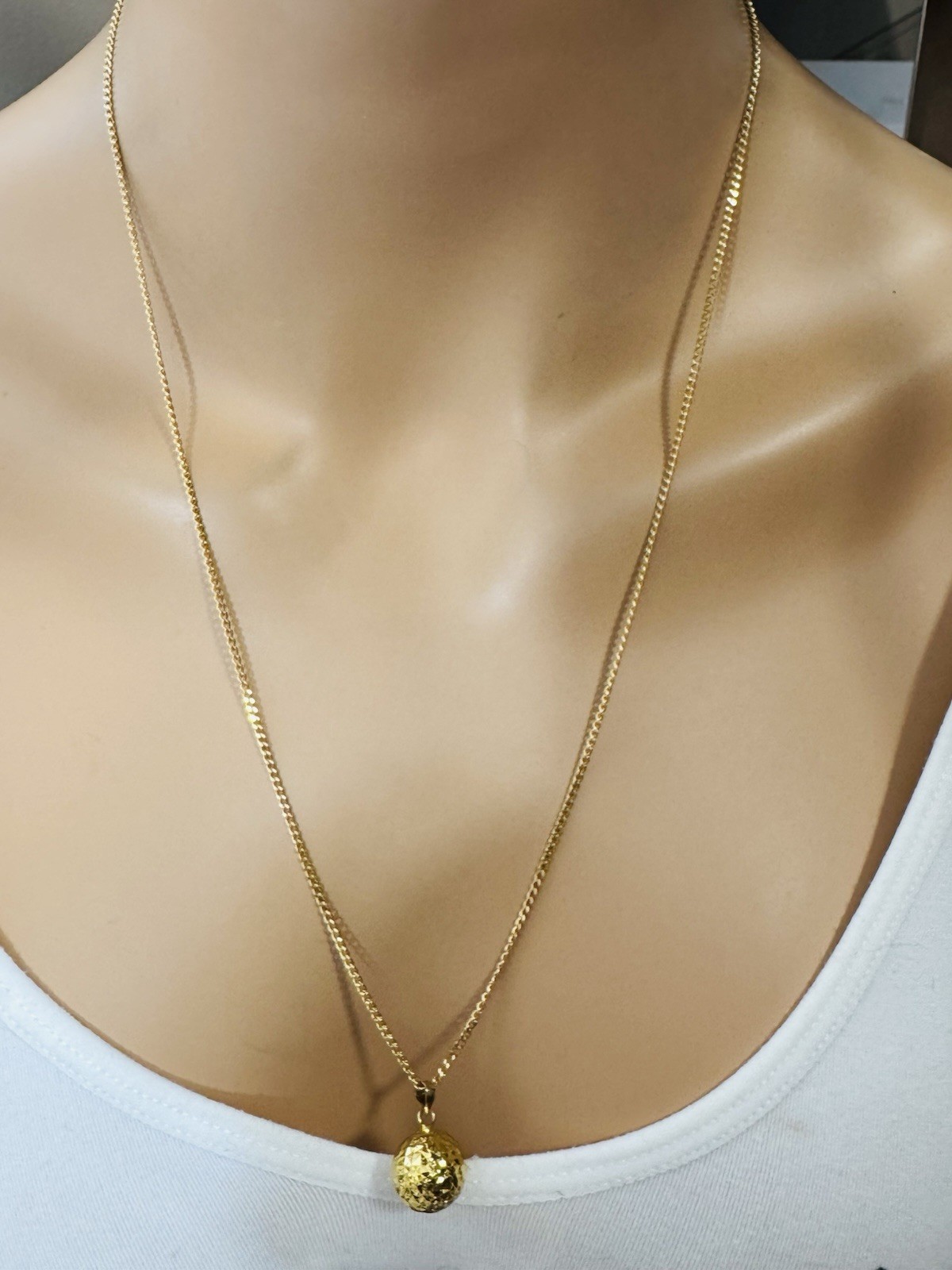 18K 750 Real Fine Gold Women’s Balls Earring & Necklace 23.5/24” long 10.4g 2mm