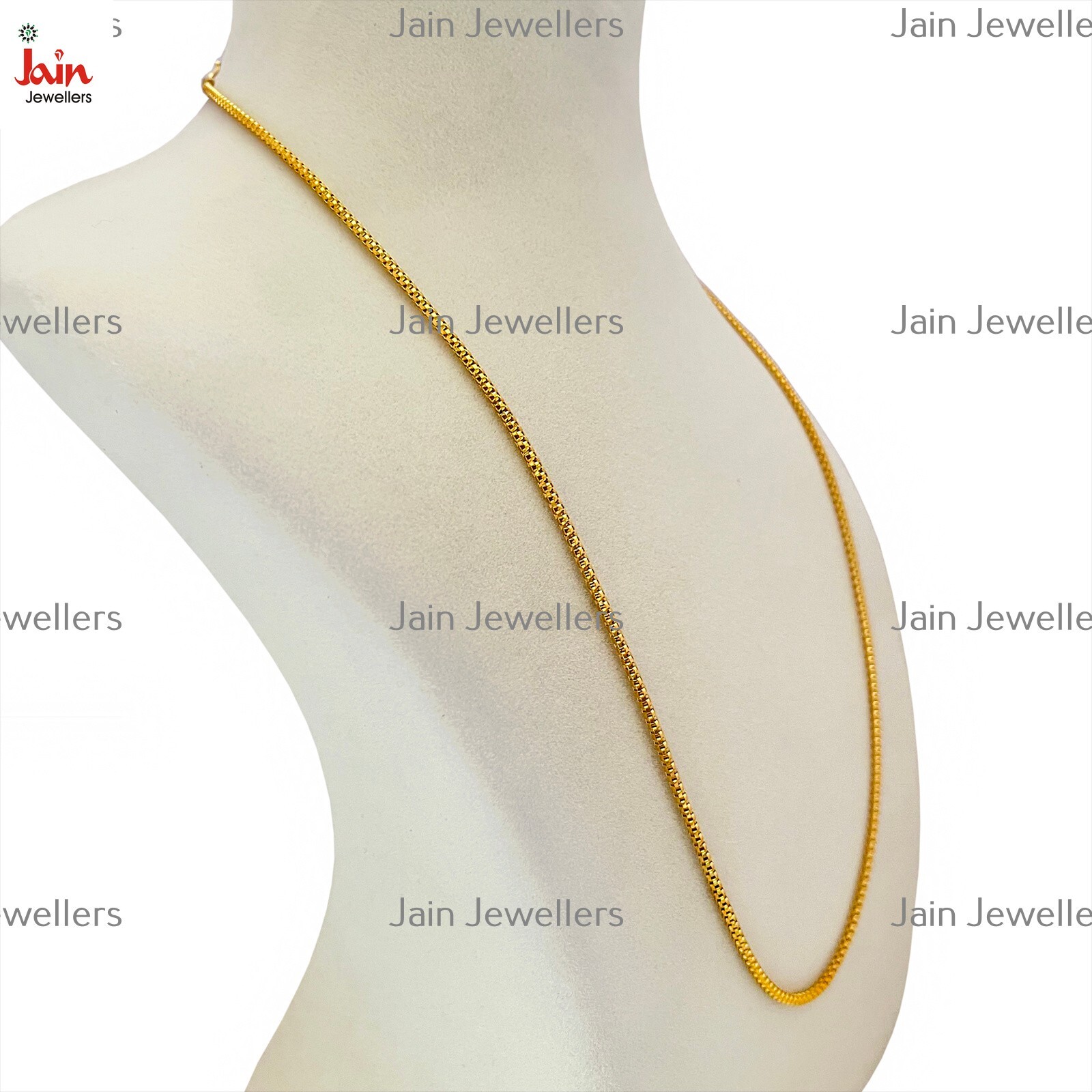 REAL GOLD 18 Kt Yellow Gold Round Box Unisex Necklace Chain Width 2 MM