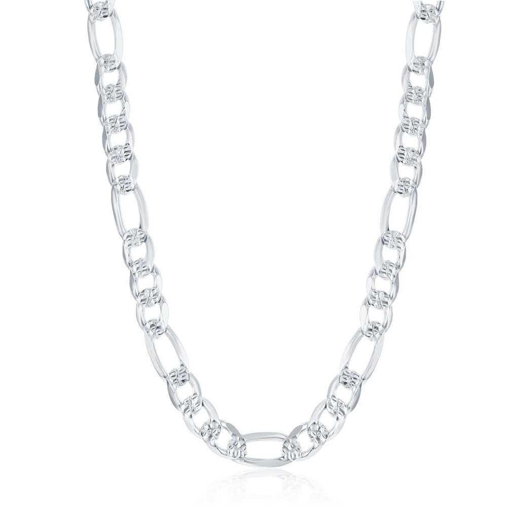 Sterling Silver 7.8mm Pave Figaro Chain – Rhodium Plated