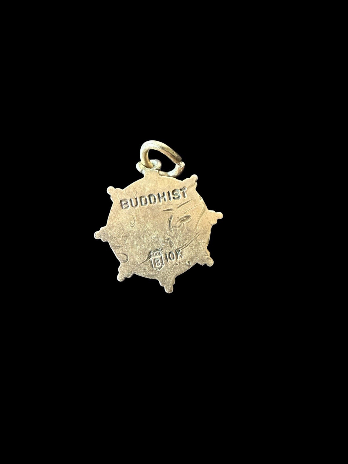 Vintage Balfour 10k Gold Buddhist Dharmachakra Wheel Charm Pendant 1/2” Signed