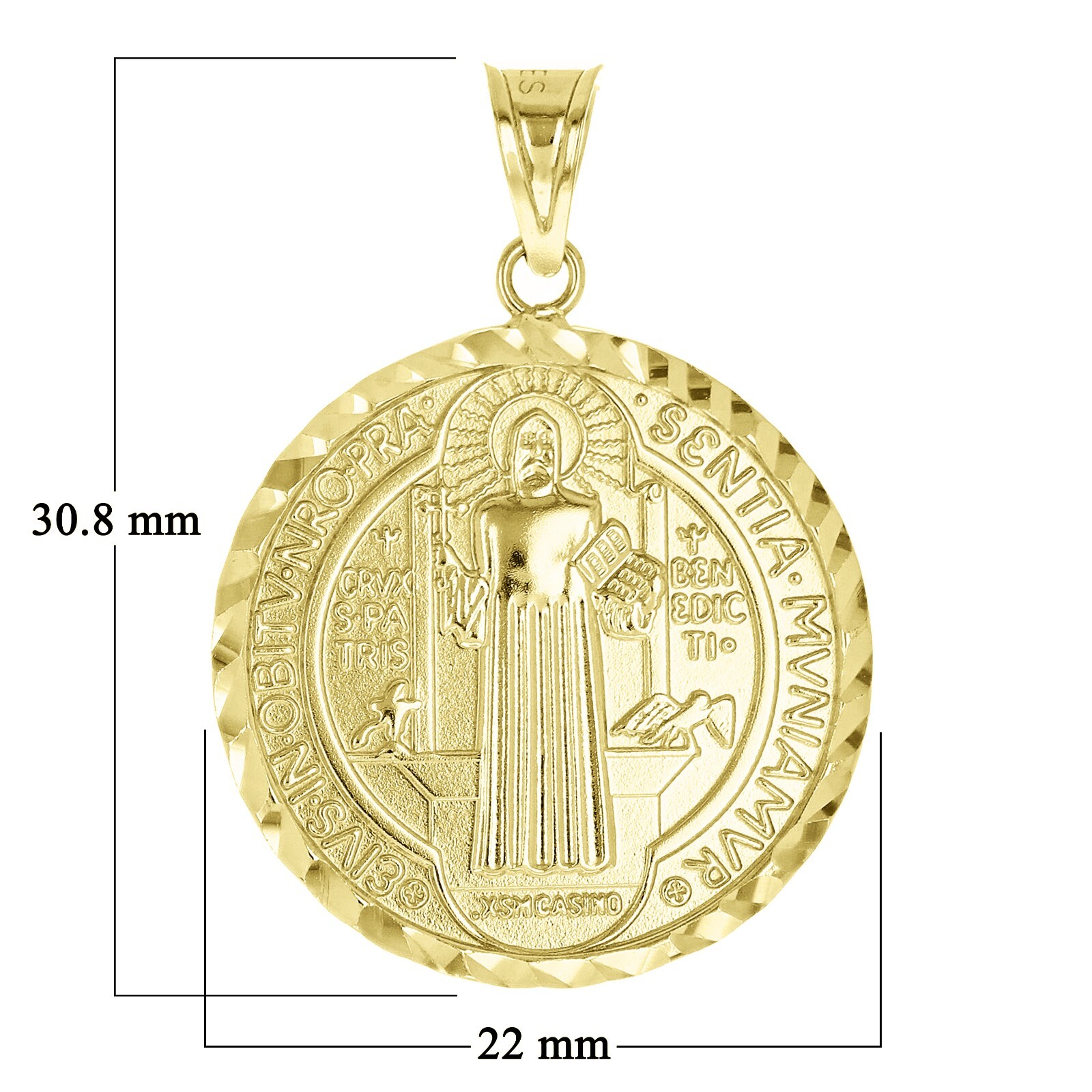 Italian 14k Yellow Gold Reversible Saint Benedict Medal Charm Pendant 1.2″ 3.3g