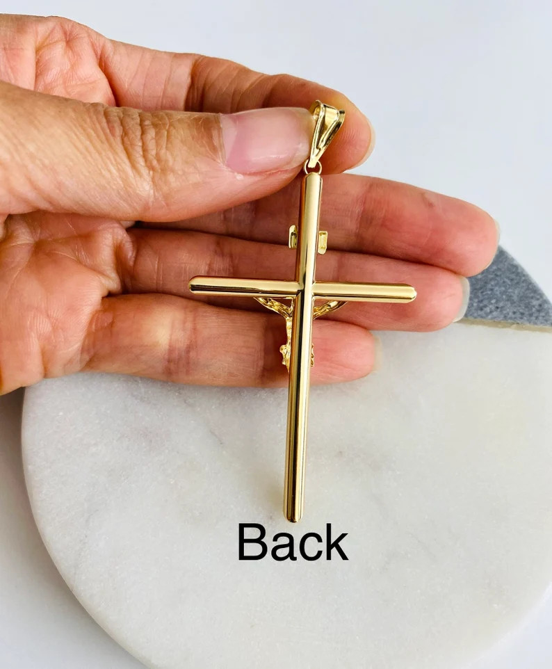 14K Real Gold Crucifix Cross 2.6″ Pendant, 14k Gold Jesus Christ Cross- PT836