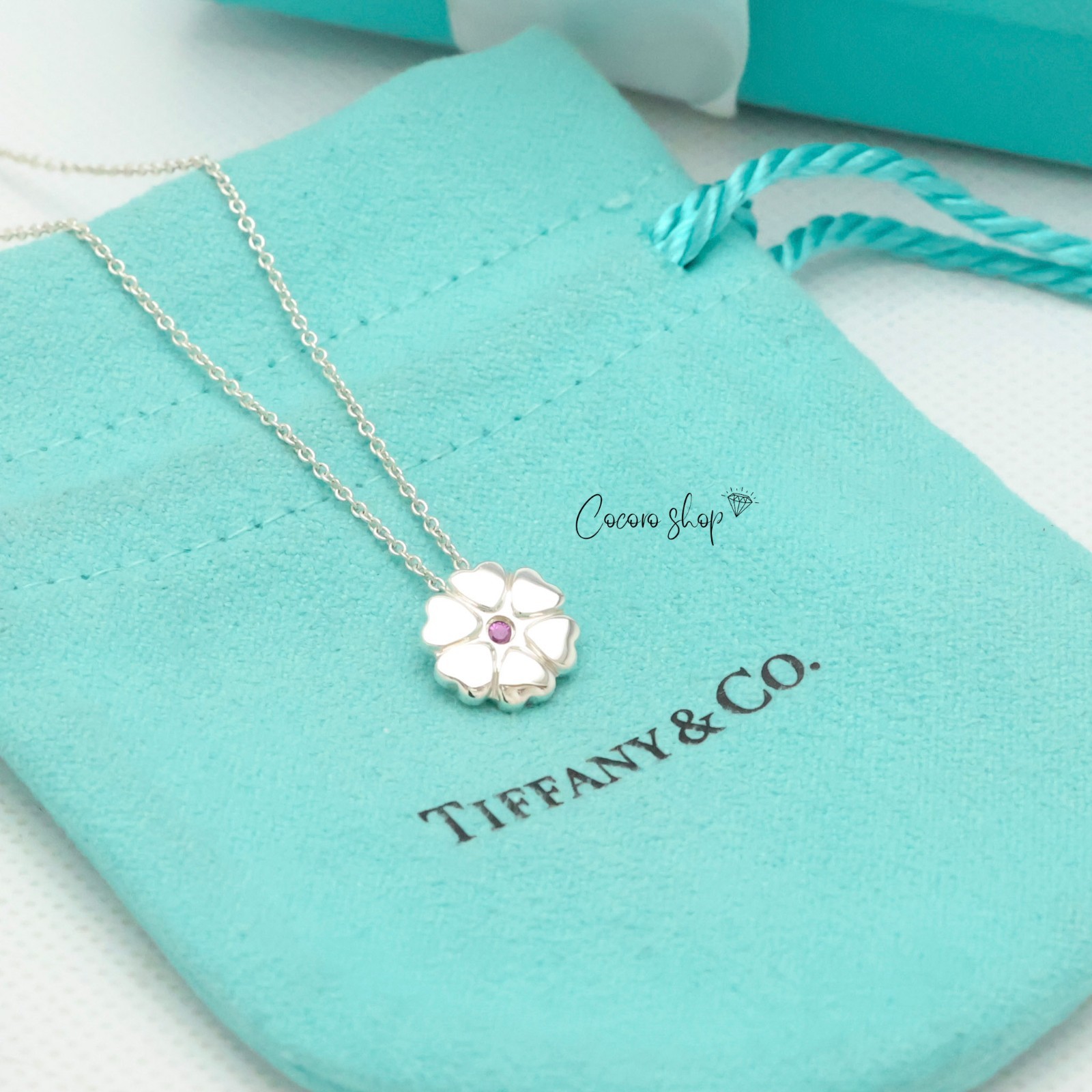 Authentic Tiffany & Co. Crown of Heart Pink Sapphire Necklace 16″ Silver w/Pouch