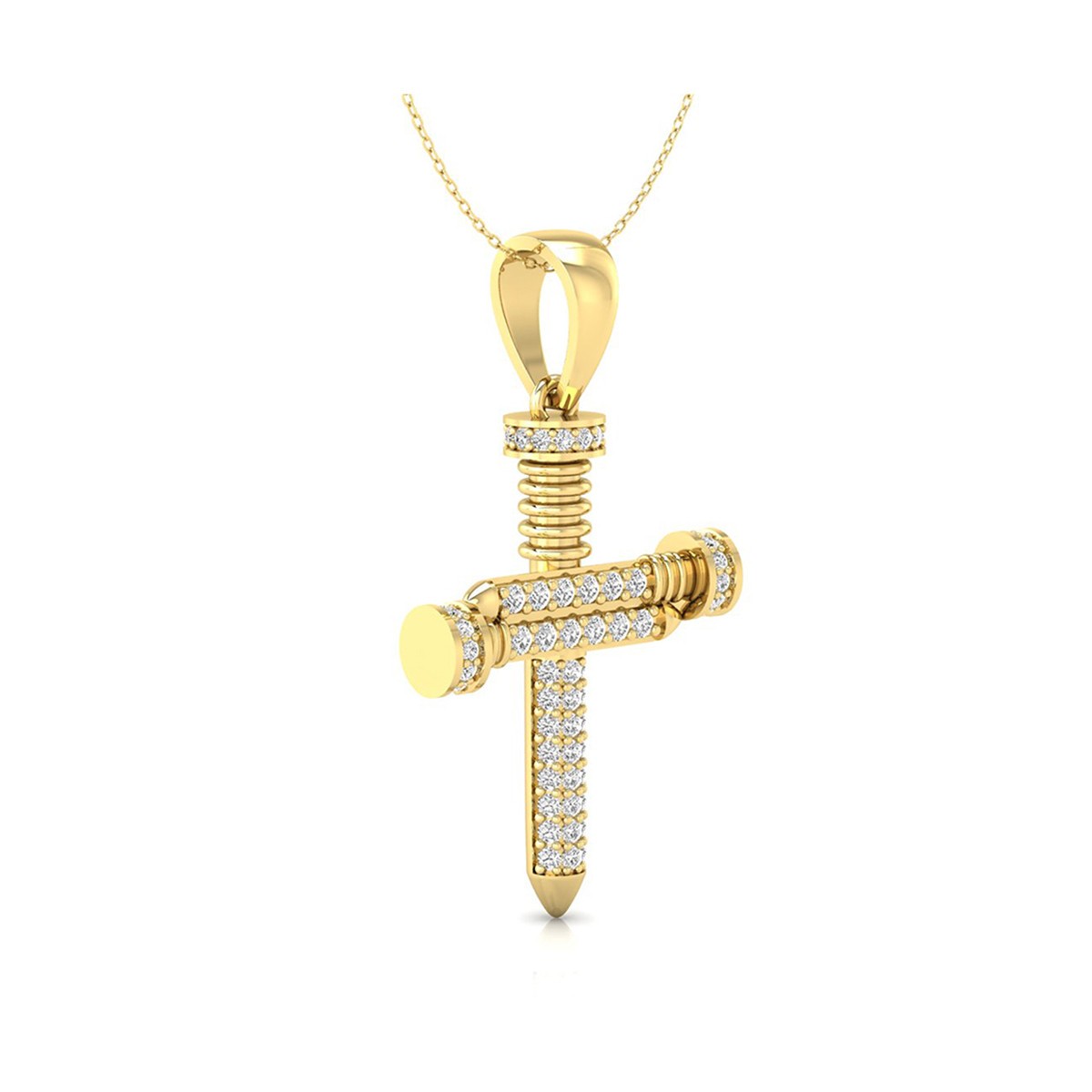 0.60 CT E-F/VVS Round Lab Grown Diamond 14K Gold Engagement Nail Cross Pendant