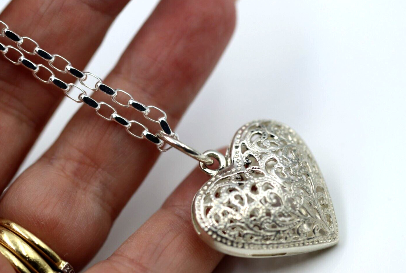 Sterling Silver 70cm Belcher Necklace & Filigree Heart Pendant *Free post