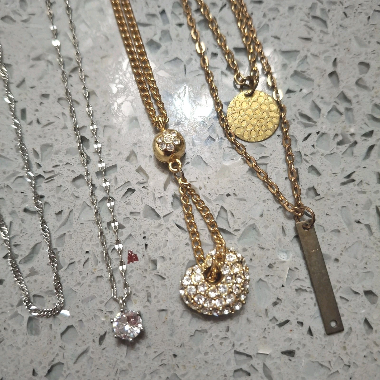 Lot Vintage Y2K Necklaces .925 Sterling Silver Crystals 16-20″ Adjusts Layered 4