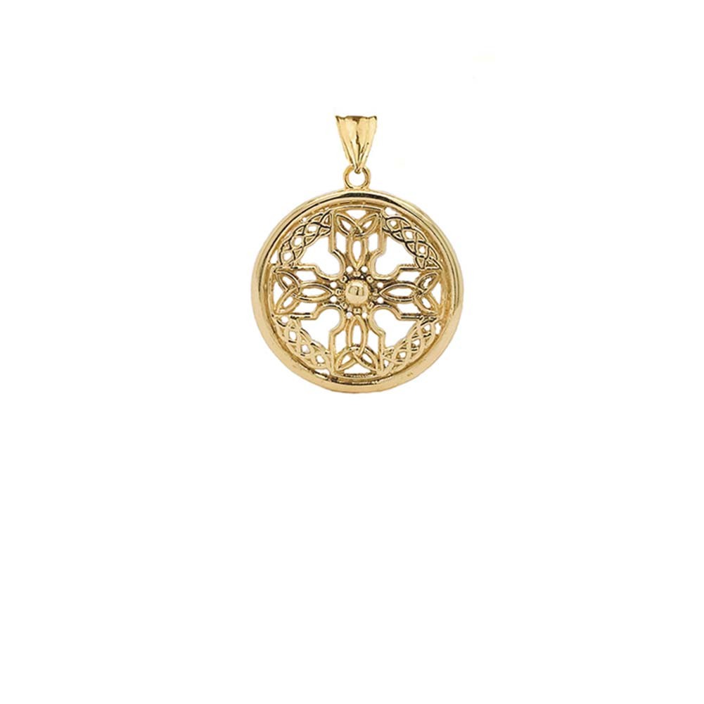 Solid Gold Celtic Knot Cross Shield Pendant Necklace(SM)(Yellow/Rose/White Gold)