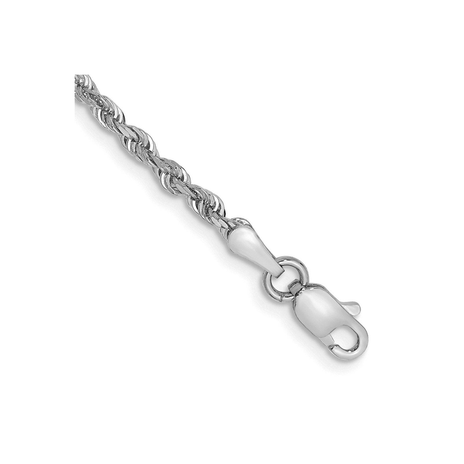 10K White Gold 1.85-3.35mm Rope Chain Necklace 7-30 Inch Mens Womens