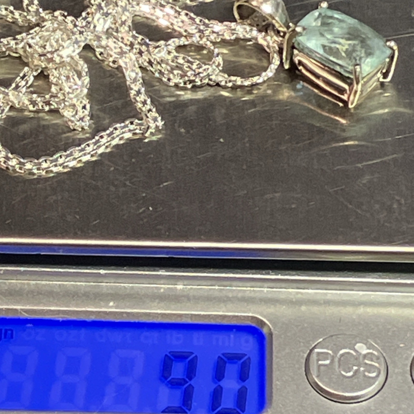 LUX Sterling Silver 925 Cushion Aquamarine Pendant Prong setting 18″ Chain Blue