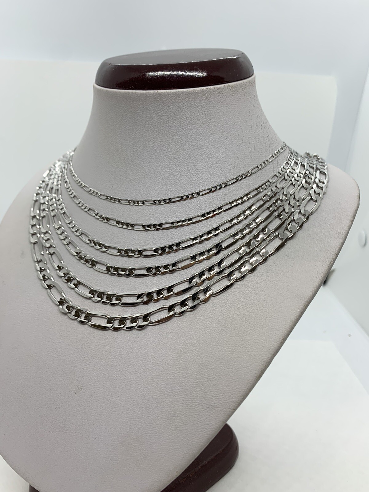 10K Solid White Gold Figaro Link Chain/Necklace Men’s/Women’s 2.2m-6mm 16″-30″
