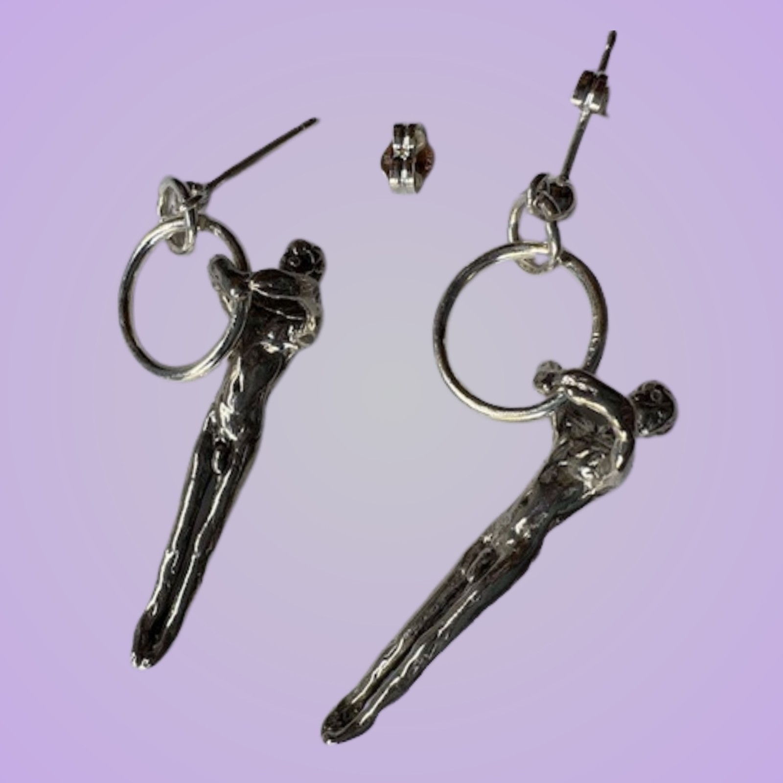 Pair of Male Bodies 925 Ear Rings on silver ball posts LGBT signed JKL 632