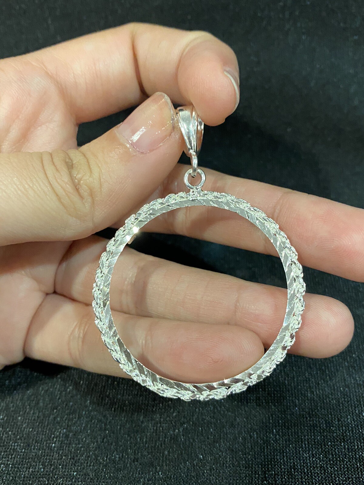 STERLING SILVER 925 BEZEL Rope & Diamond Cut Pendant Does Not Include CENTENARIO