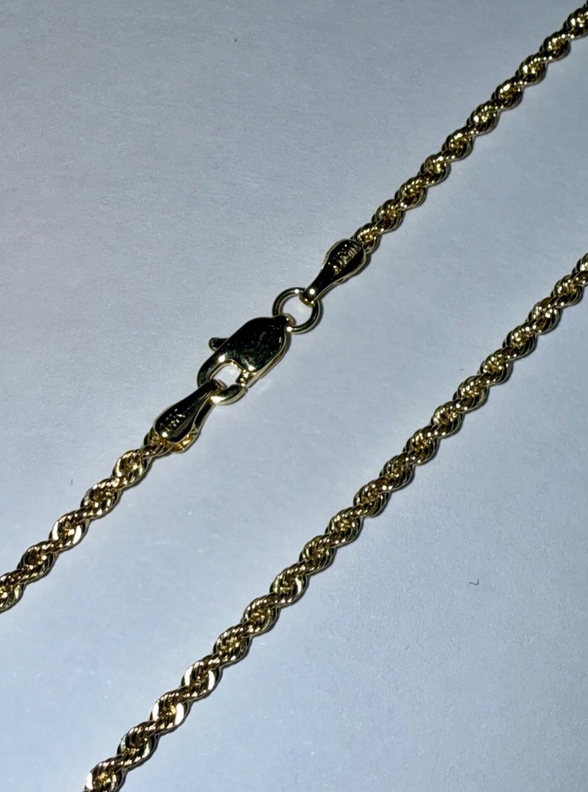 ESTATE Solid 14K Gold Semi-Hollow 1.9mm Rope Chain Necklace 20”