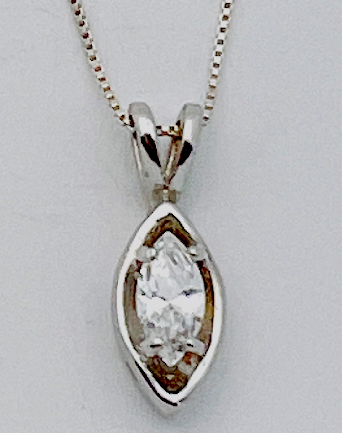 925 Sterling Silver Prong Set Marquise CZ Necklace 18”