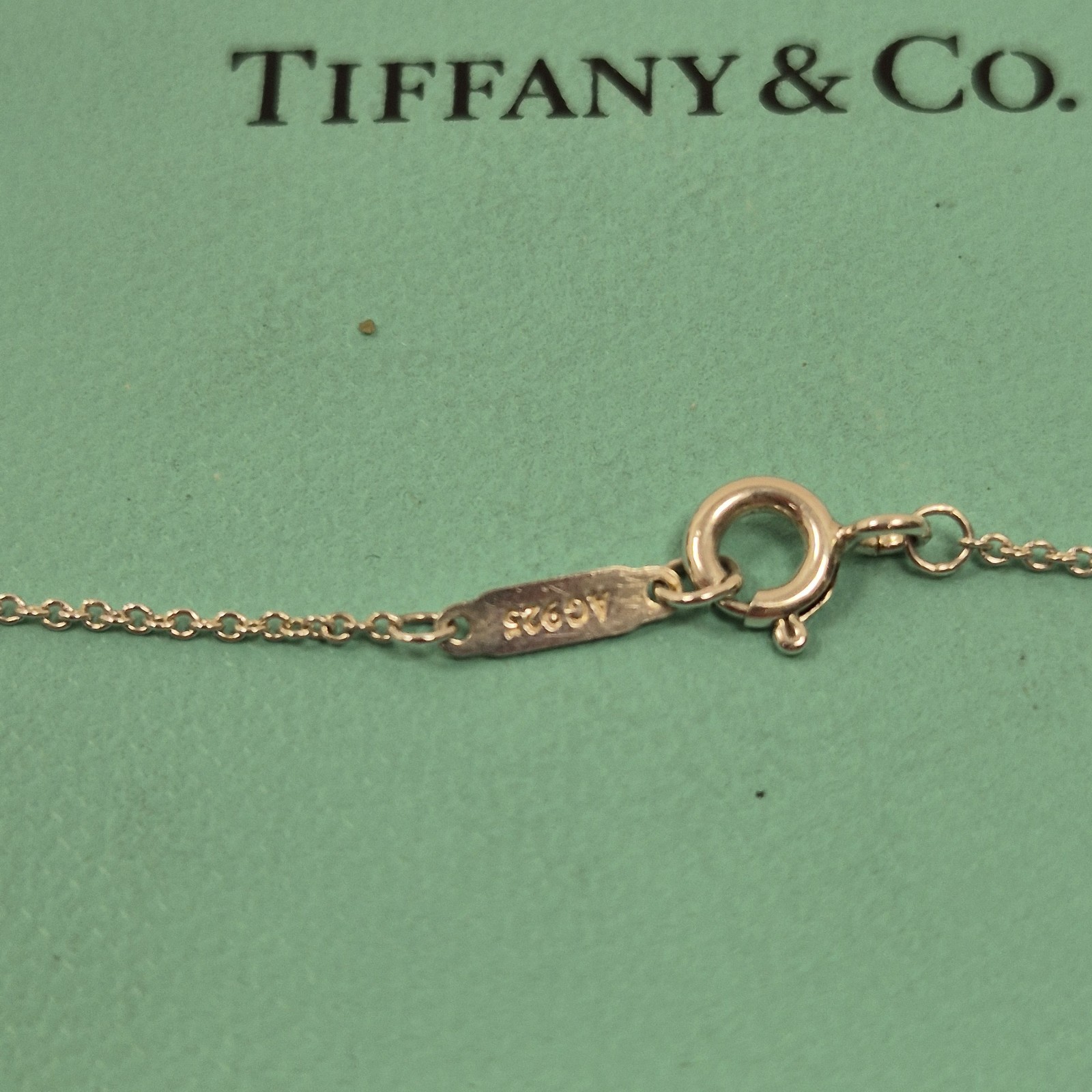 Tiffany & Co Return To Double Mini Green Enamel Heart Silver Necklace Sz 16″#2