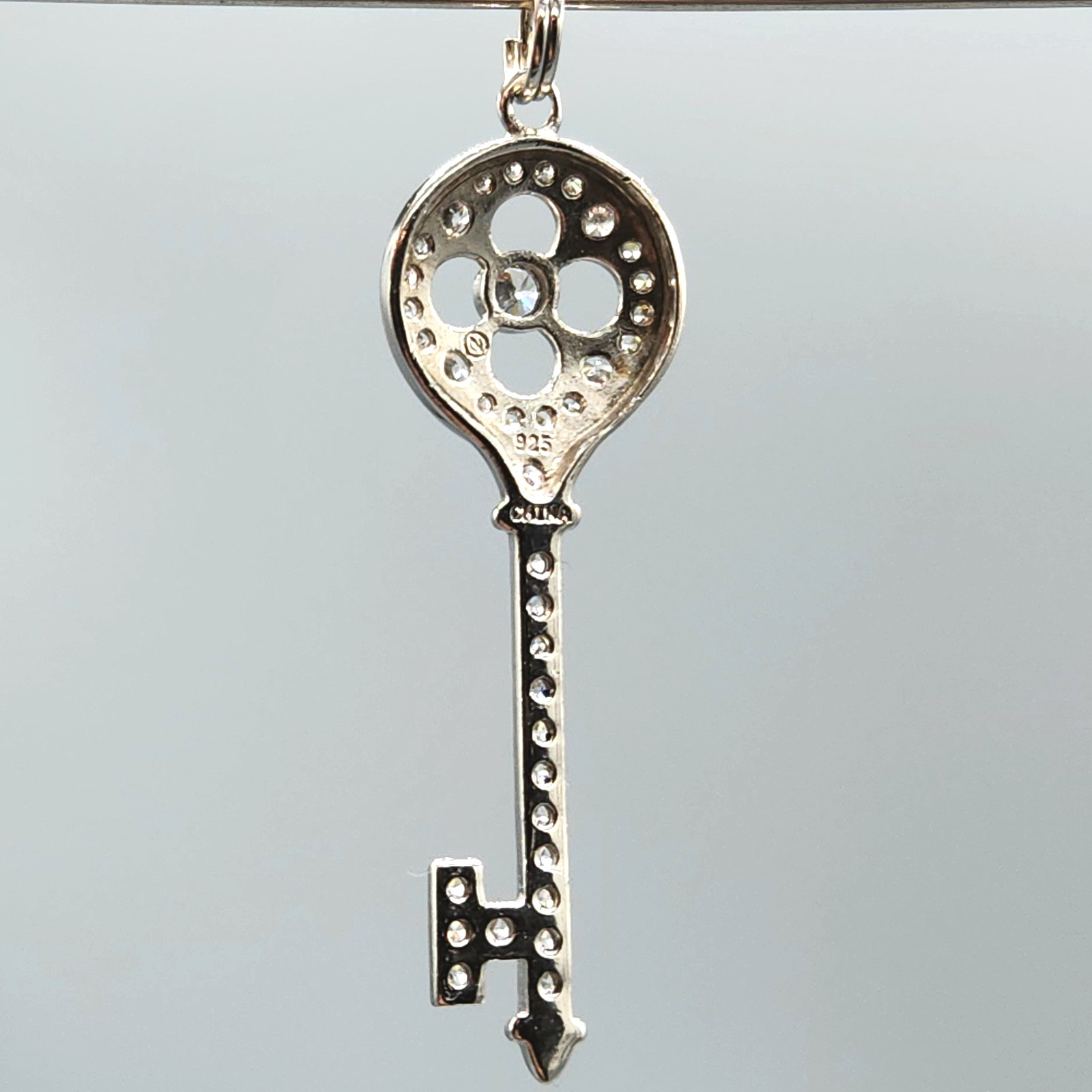 Nadri Signed Sterling Silver Crystal Pave Clover Key Pendant 3.2g