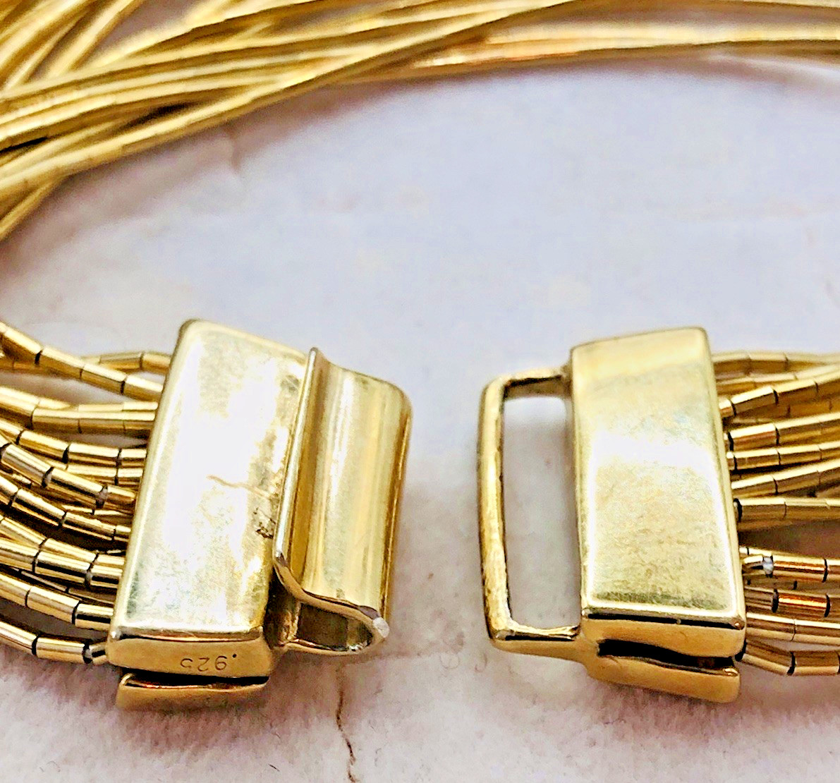 Vtg Gold Plated Sterling Silver Liquid Silver 30 Inch Necklace & 7 Inch Bracelet