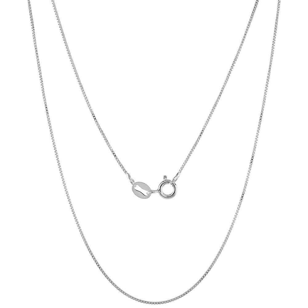 925 Sterling Silver Very Fine Thin Box Chain Necklace Women 0.7mm 16″ to 18″