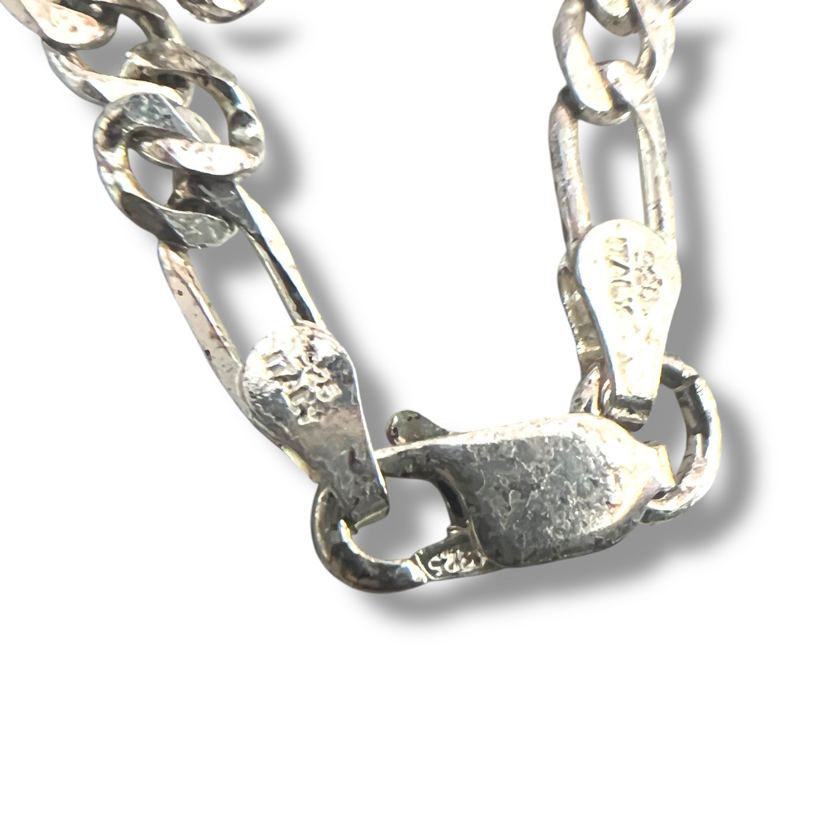vintage 925 Sterling Silver Italy Figaro Chain Necklace 22” 11.3g ~ ES Mark